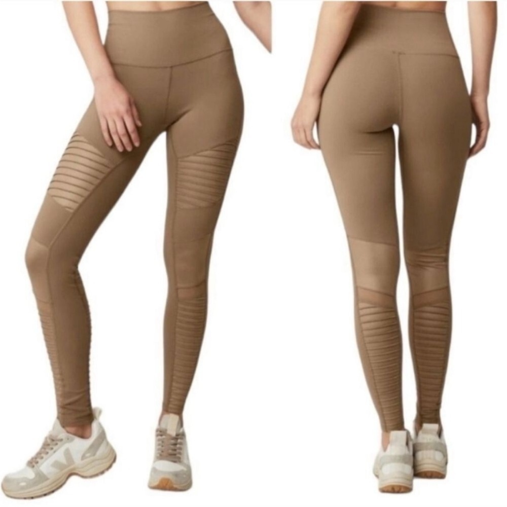 ALO Yoga Tan Leggings with Ribbed Panels - Picture 2 of 5